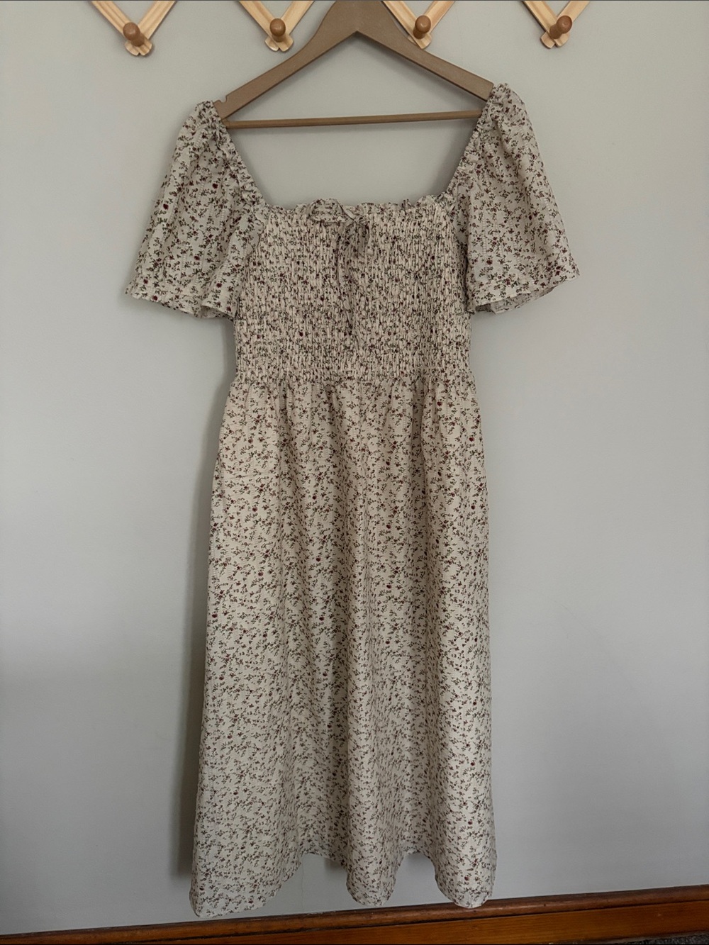 Cottagecore Cream Floral Smocked Midi Dress